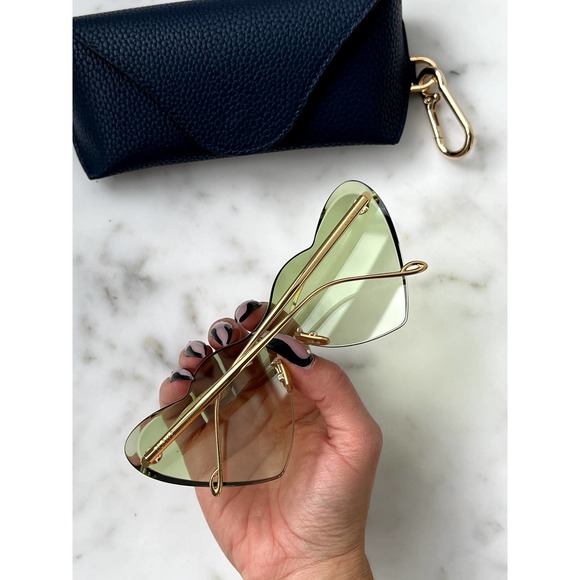 NEW Loewe LW40082U Gold Green Heart Rimless Sunglasses - Picture 5 of 9
